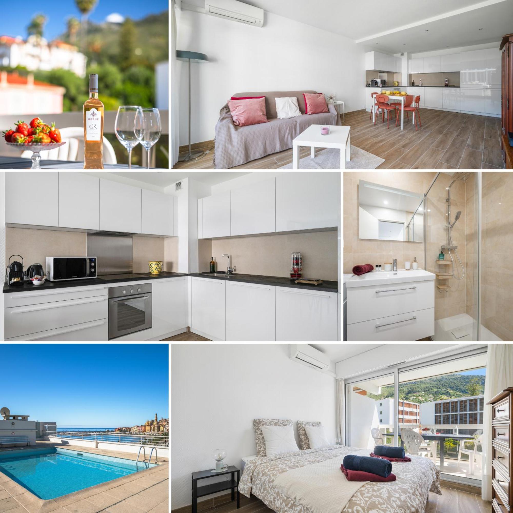 Appartement Le Rocamare - Piscine Toit Terrasse - Parking Prive - Terrasse à Menton Extérieur photo